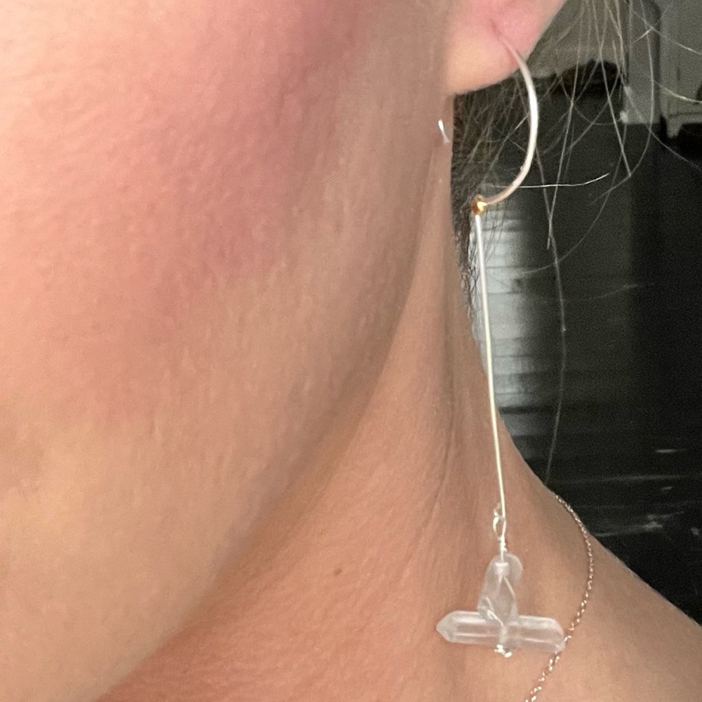 Handmade quartz crystal sterling silver drop earrings